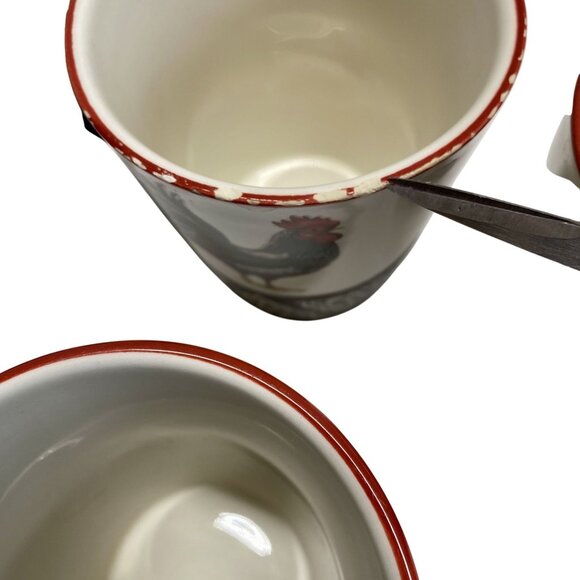 Cracker Barrel Rooster Coffee Mugs Set of 4 Black White Red Trim Ceramic - Picture 3 of 4